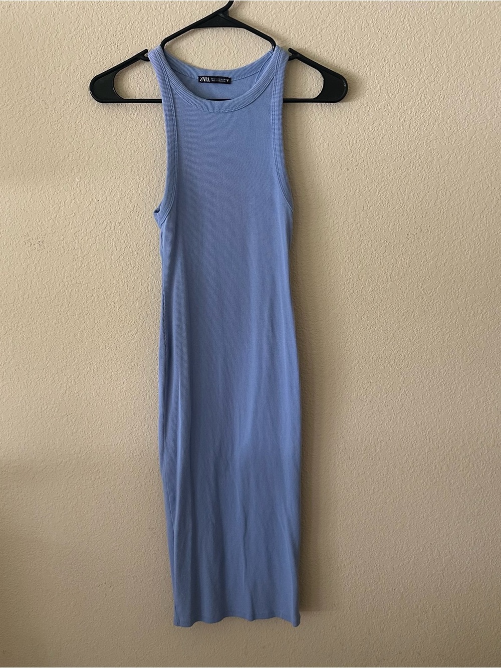 Zara Sky Blue Ribbed Tank Midi Dress size Medium Cotton blend